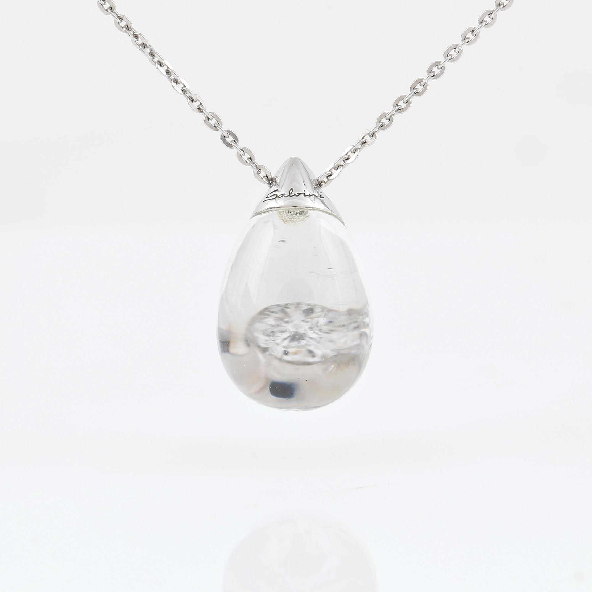 HÄNGE med kedja, Salvini, Italy, 18K vitguld med en droppformad quartz framför en diamant ca 0.02ct.