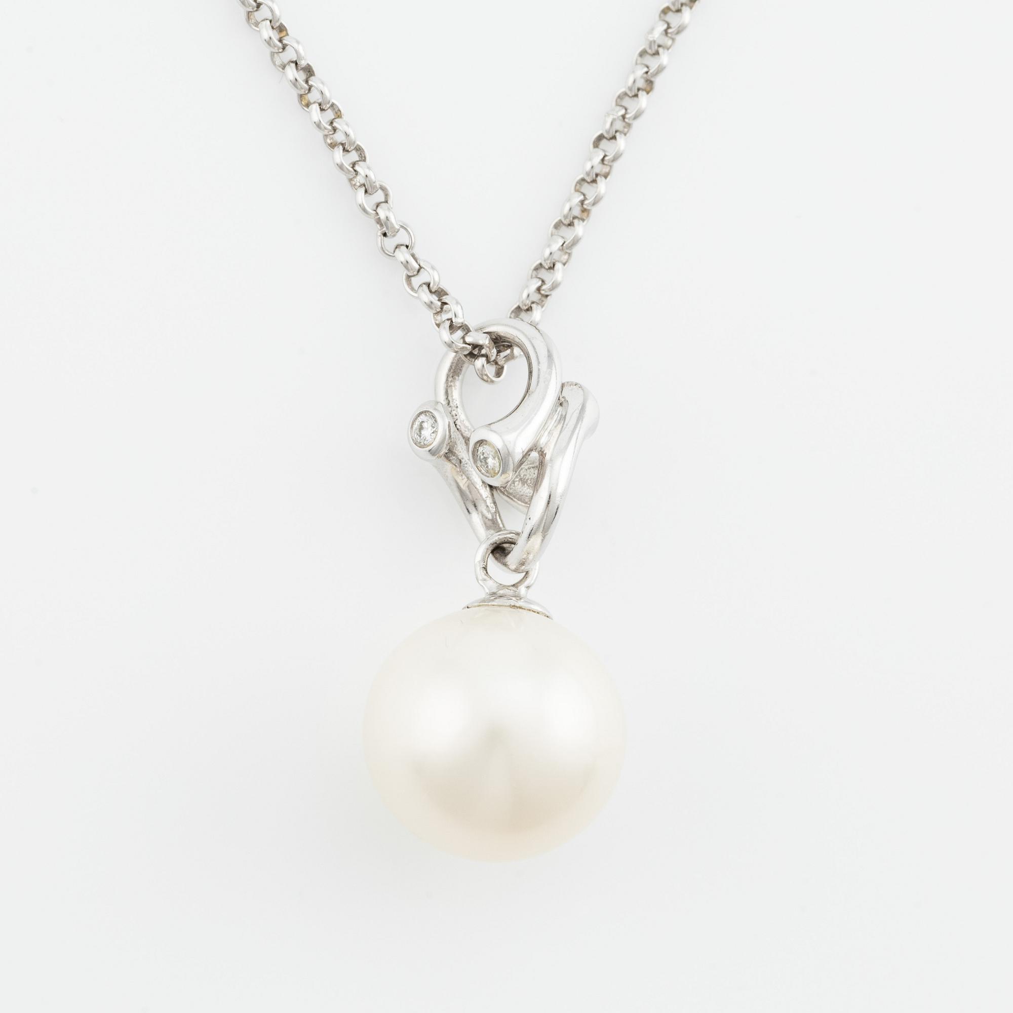 Georg Jensen, collier, 18K vitguld med pärlor och små briljantslipade diamanter.