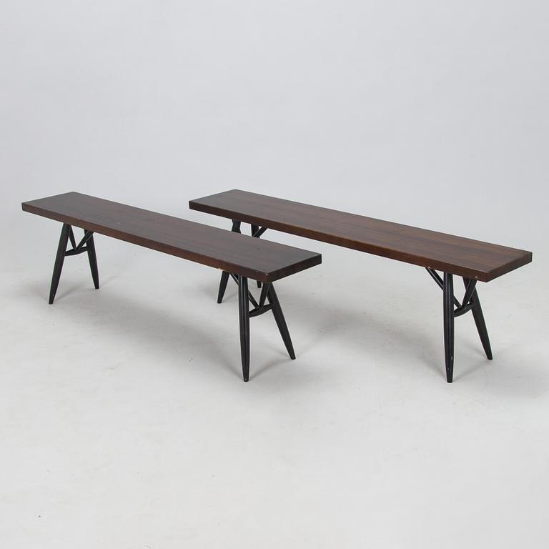 Ilmari Tapiovaara, Dining table and benches, 2 pcs "Pirkka",  Aero Design Furniture Ltd 2000s.
