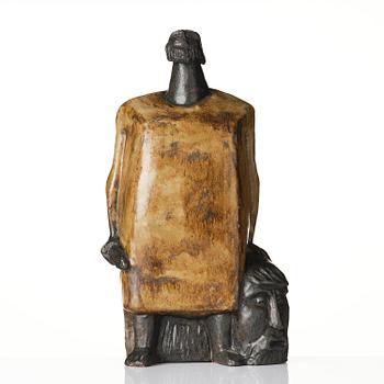 Åke Holm, a glazed stoneware sculpture, "David and Goliath", Höganäs 1950s.