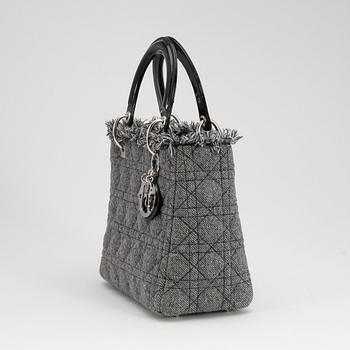 CHRISTIAN DIOR, a a grey fabric leather "Lady Dior" bag.