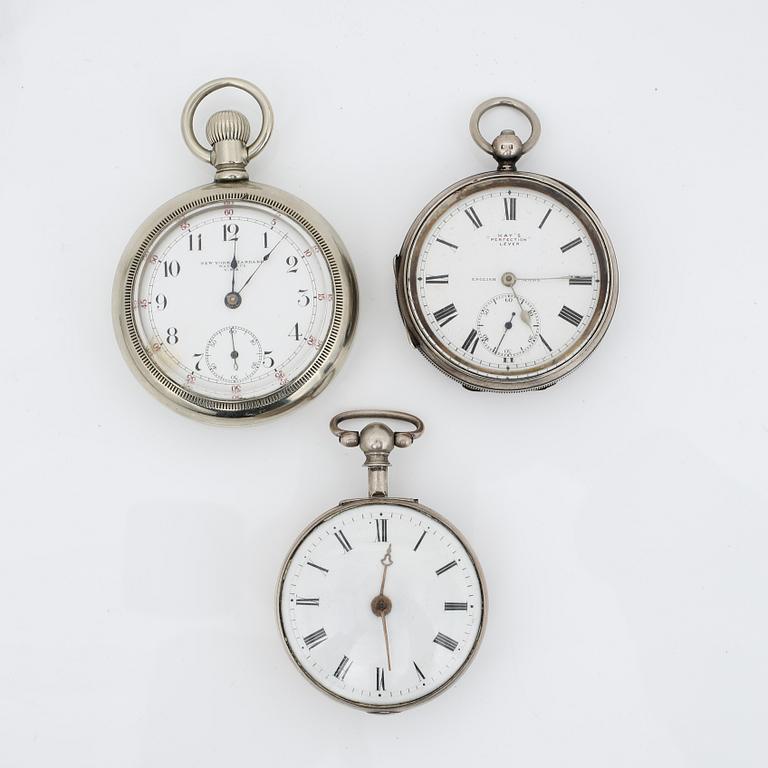 FICKUR, 3 st, silver samt vitmetall (2+1), England och USA, 1800/1900-tal.