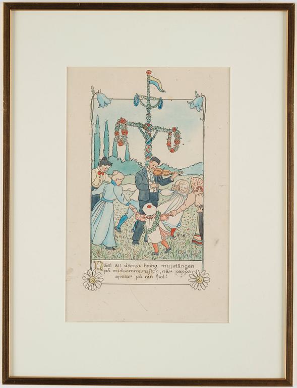 "Näst att dansa kring majstången på midsommarafton, när pappa spelar på sin fiol", illustration till "Barnen på Solbacka.