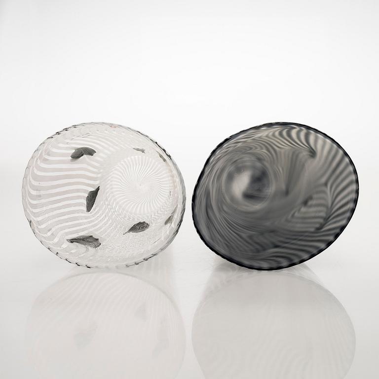 Kerttu Nurminen, two vases, signed Kerttu Nurminen Nuutajärvi, 18/99 and 63/99.