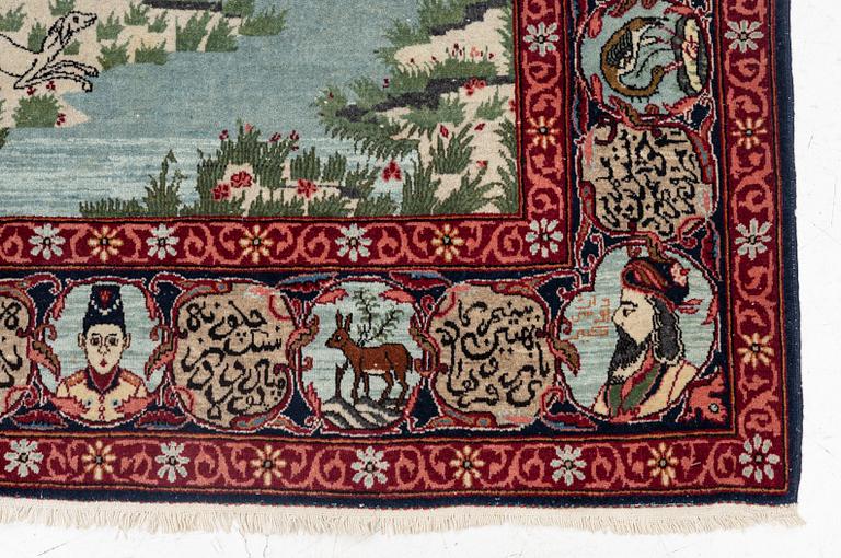 An old Kashan rug, figural, c. 206 x 135 cm.