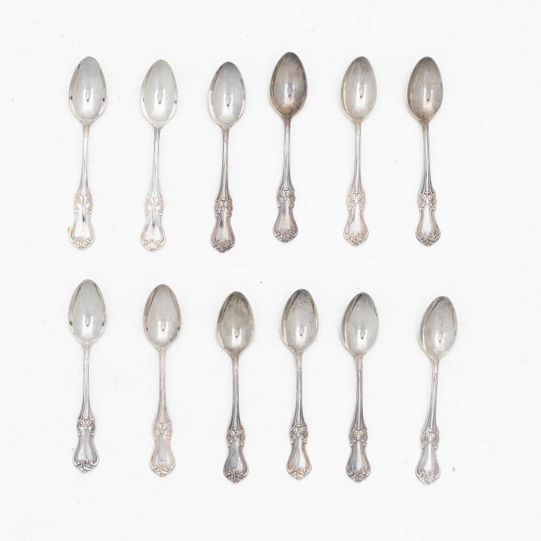 Mocking spoons, 12+5 pcs, silver, including model "Olga", including GAB, Stockholm 1964.