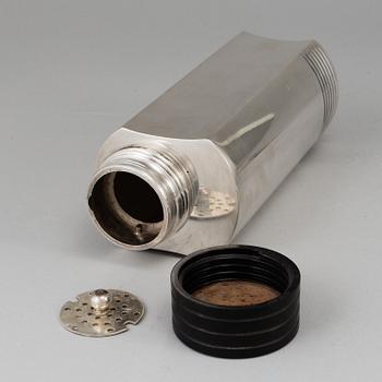FOLKE ARSTRÖM, cocktailglas, 6 st, och shaker, nysilver, GAB, 1930/40-tal, samt bricka nysilver.