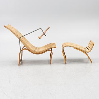 Bruno Mathsson, Chair, "Vilstol mod. 36", with reading table, and footstool "Pernilla", Karl Mathsson Company, Värnamo.