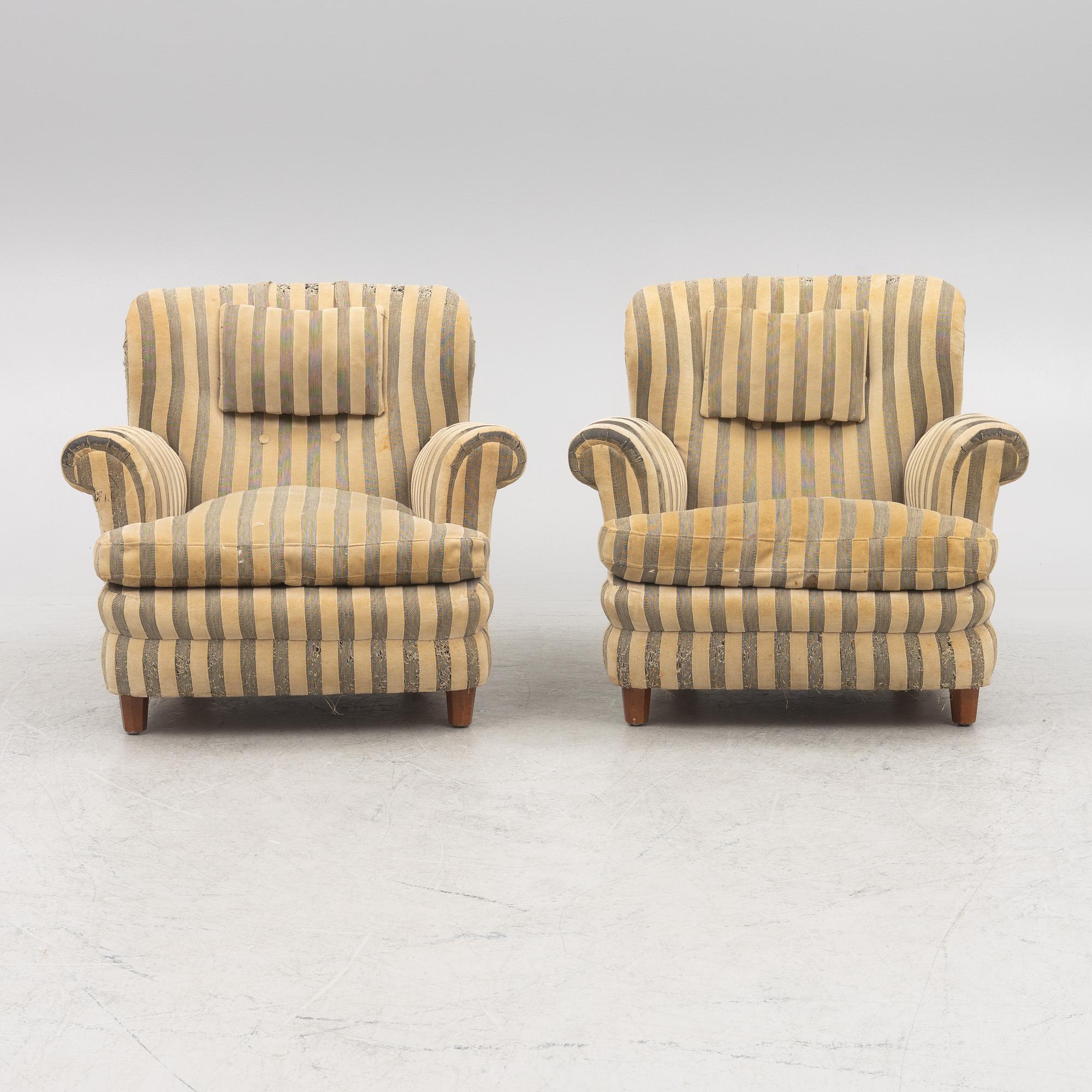 Josef Frank,  a pair of model 568 armchairs, Svenskt Tenn, probably 1940s.