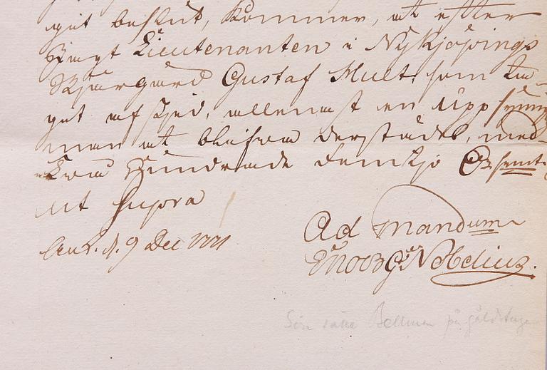 PROTKOLLSUTDRAG MED AUTOGRAF, Enoch Nobelius (1730-1799), sign o dat 1771.