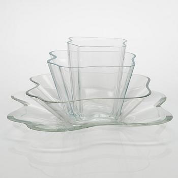 Alvar Aalto, 'The Aalto Flower' afour piece glass sculpture, signed Alvar Aalto and Alvar Aalto Iittala 99/1991.