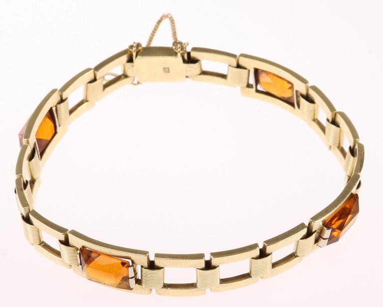 ARMBAND, 14 k guld med glasstenar. 15 g. 1900-tal.