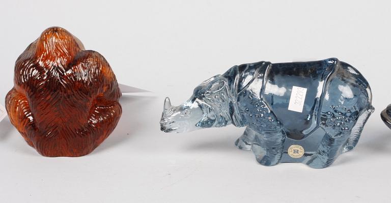 PARTI FIGURINER, 5 st, glas, Reijmyre och Kosta. 1970-80-tal. Upplaga 8000 ex för WWF.
