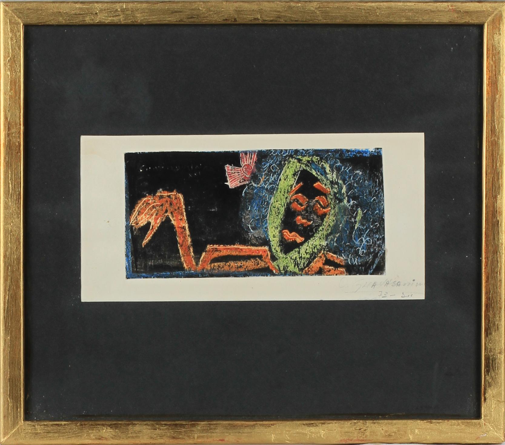 OSWALDO GUAYASAMIN, krita. Sign o dat 73.