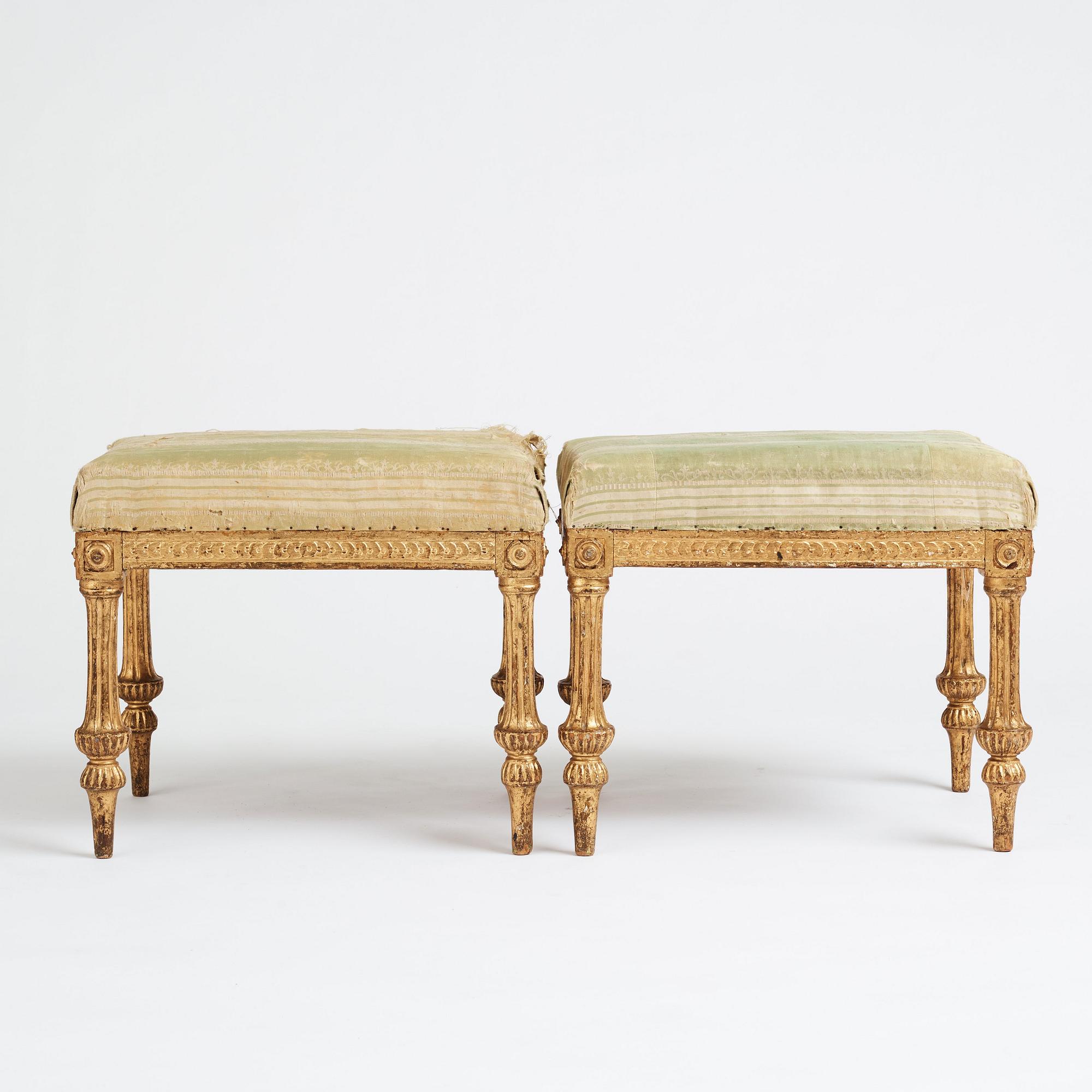 Kungliga taburetter, ett par, av Erik Öhrmark och Pehr Ljung efter ritning av Louis Masreliez, 1790-tal, Sengustavianska.