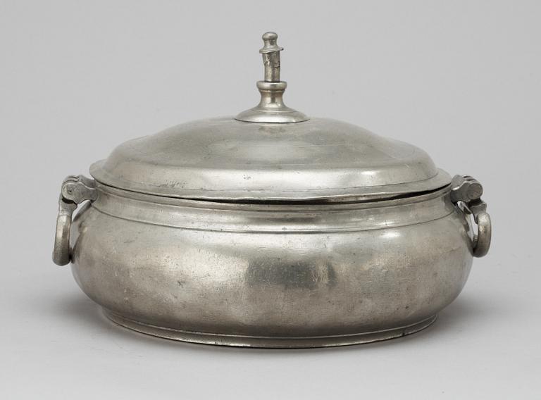 GRÖTSKÅL med LOCK, tenn, 1700/1800-tal.
