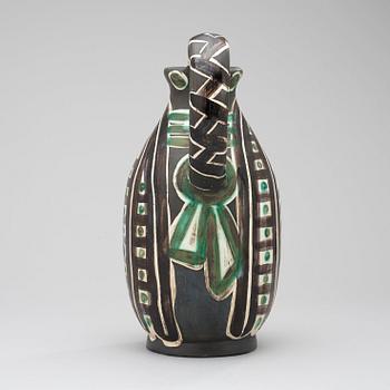 A pablo Picasso 'Femme du barbu' faience pitcher, Madoura, Vallauris, France 1953.