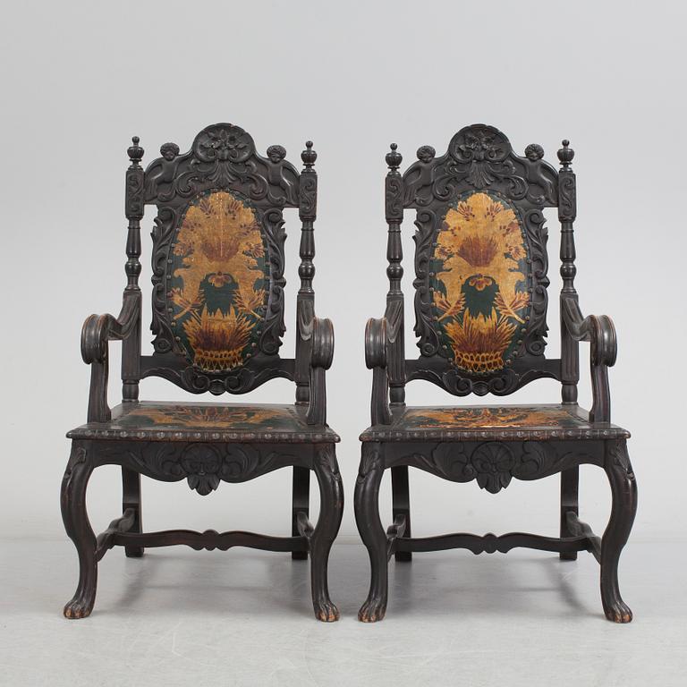 A pair of baroque style armchairs, Filip Pettersson Rytterna 1920´s.