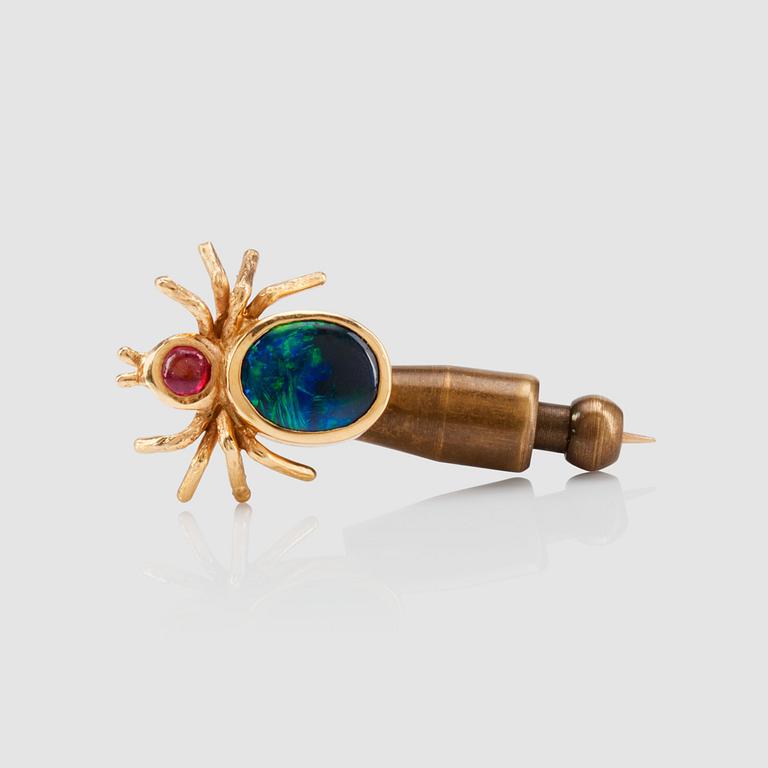 A ruby and opal 'Spider' brooch  by Barbro Littmarck for W.A Bolin, Stockholm 1979.