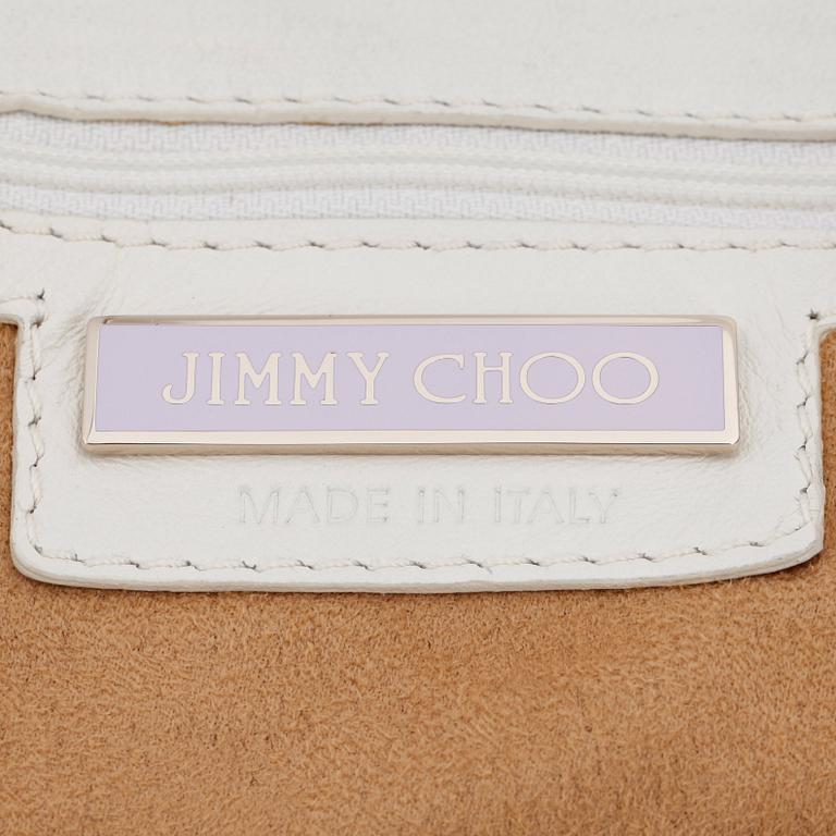JIMMY CHOO, a white leather handbag with studs.