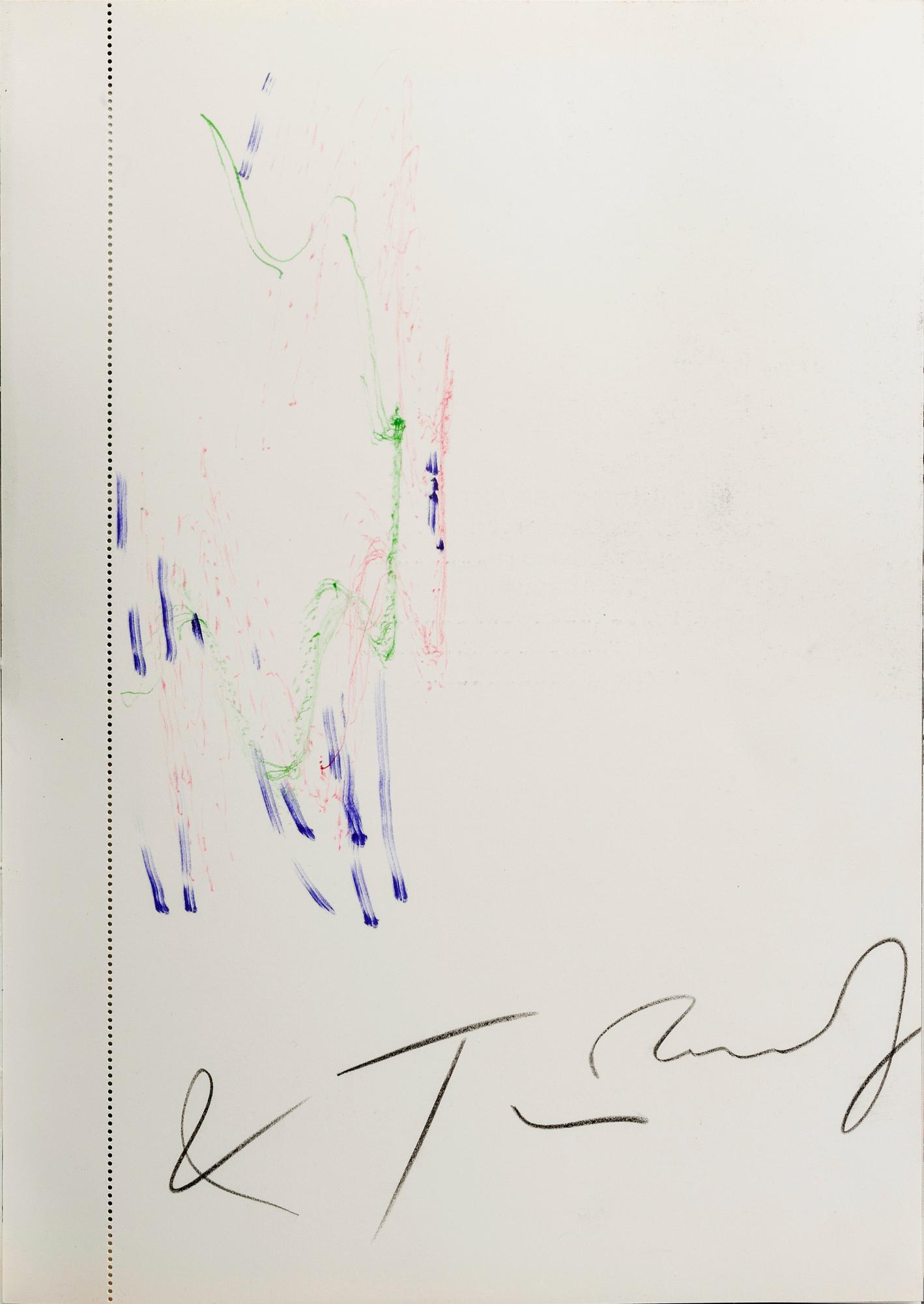 JEAN TINGUELY, one original drawing signed and dated no 6 1972 a tergo also included a vinyl-single record.