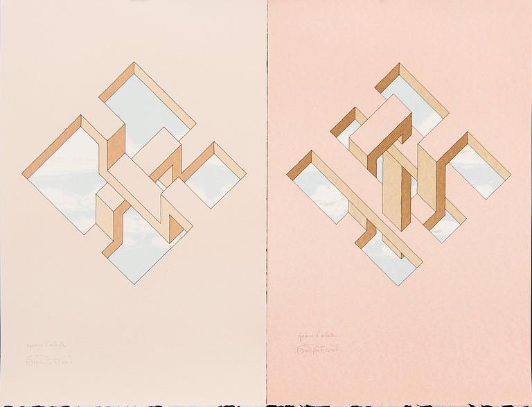 Oscar Reutersvärd, färglitografier fyra st, signerade 46/120 samt EA.