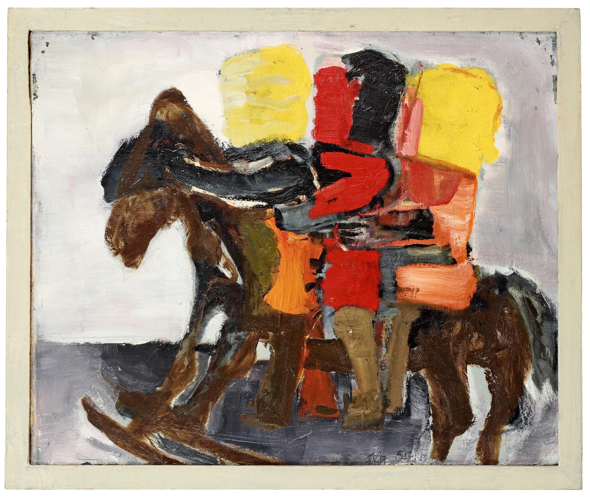 Staffan Hallström, "Tre på en gunghäst" (Three on a rocking horse).