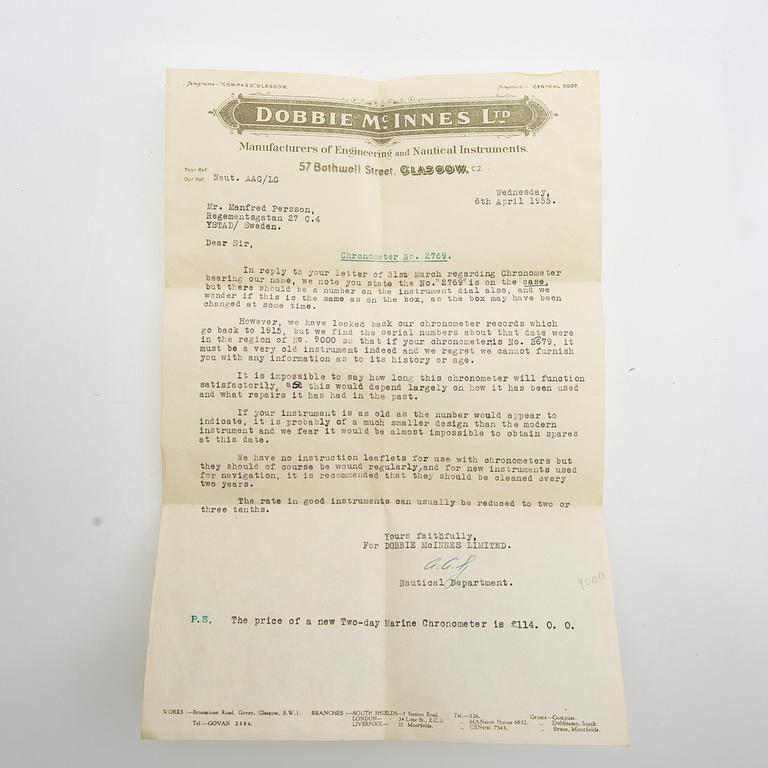 Thomas Mercer, skeppskronometer, no. 2769, 1800-talets senare del.