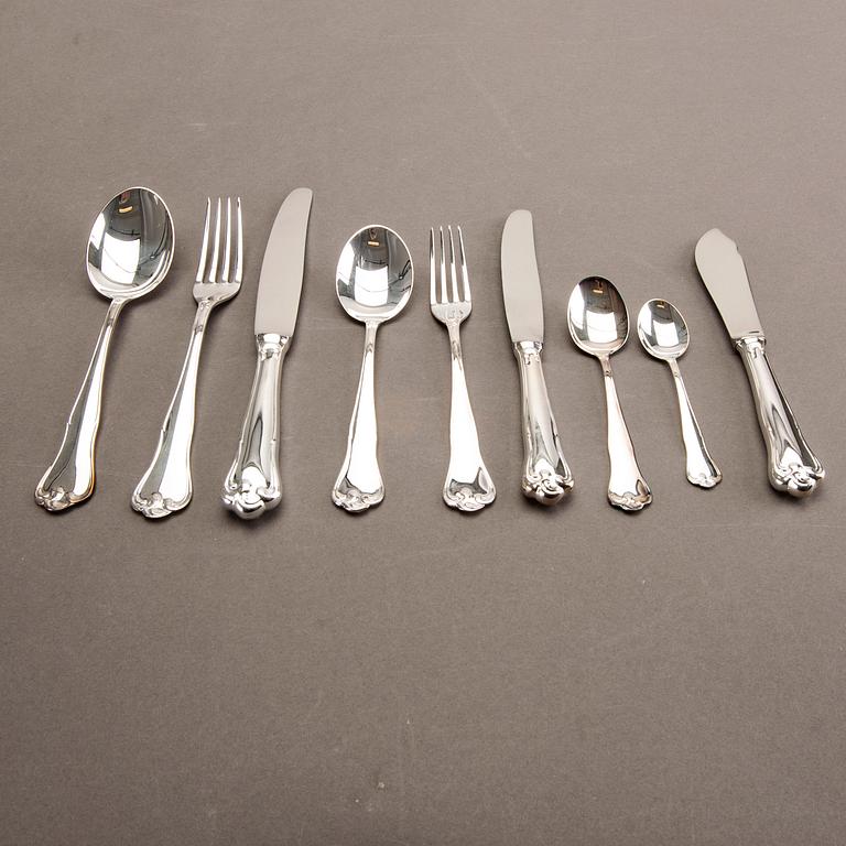 A Swedish 20th century set of 99 silver cutlery mark of Mema Linköping 1982, weight including cartoons 3140 gr.