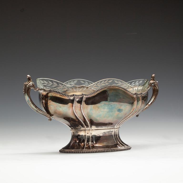 FRUKTSKÅL, nysilver, glasinsats, 1900-talets första hälft.