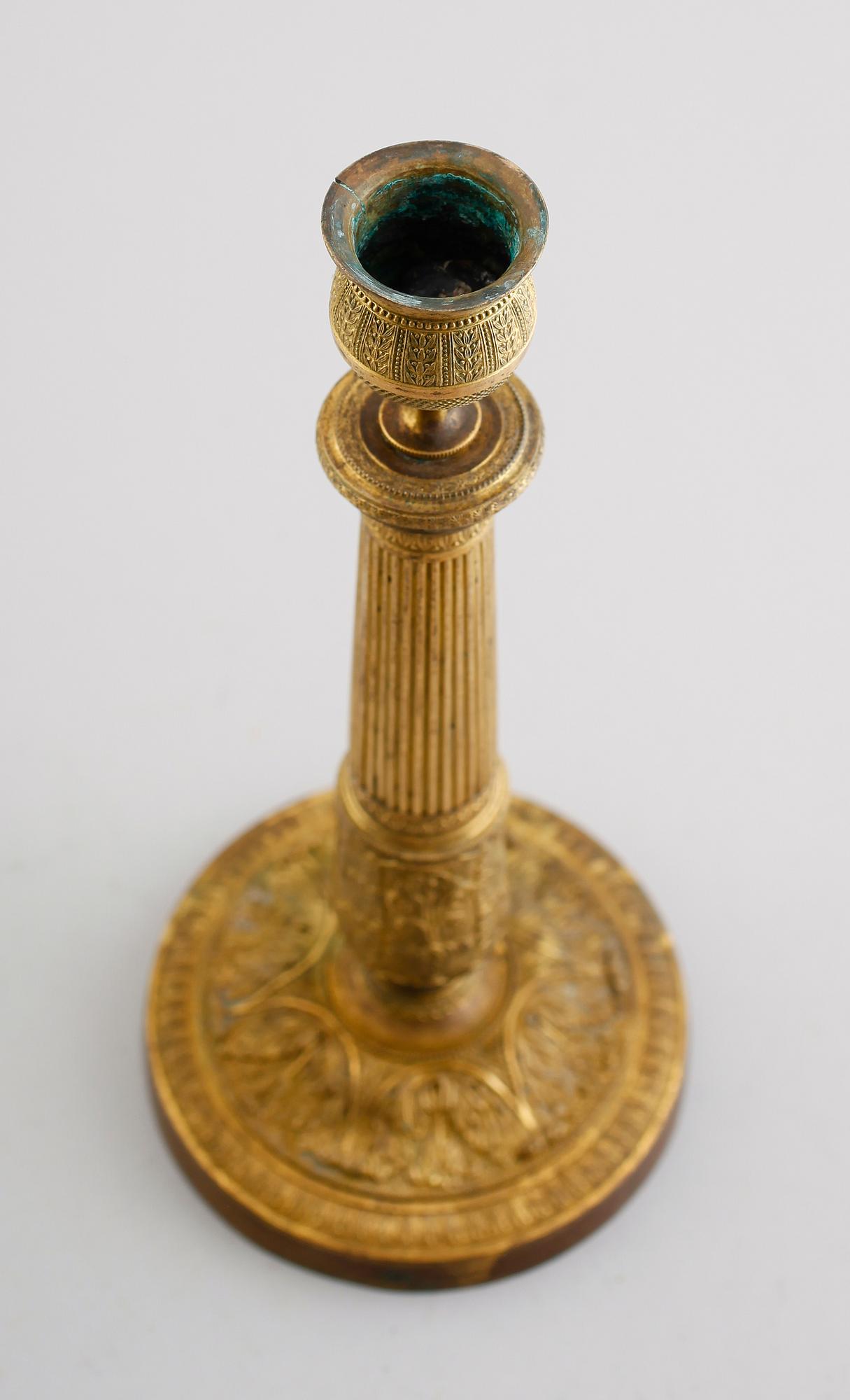 LJUSSTAKE, brännförgylld brons, empire, tidigt 1800-tal.