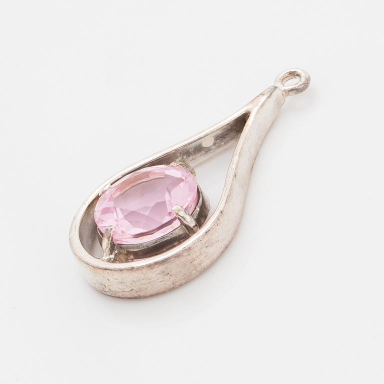 Five pendants and one brooch, silver.