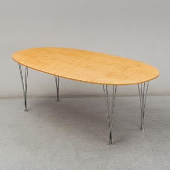 PIET HEIN & BRUNO MATHSSON, a curly birch veneered 'Superellips' table from Mathsson International.