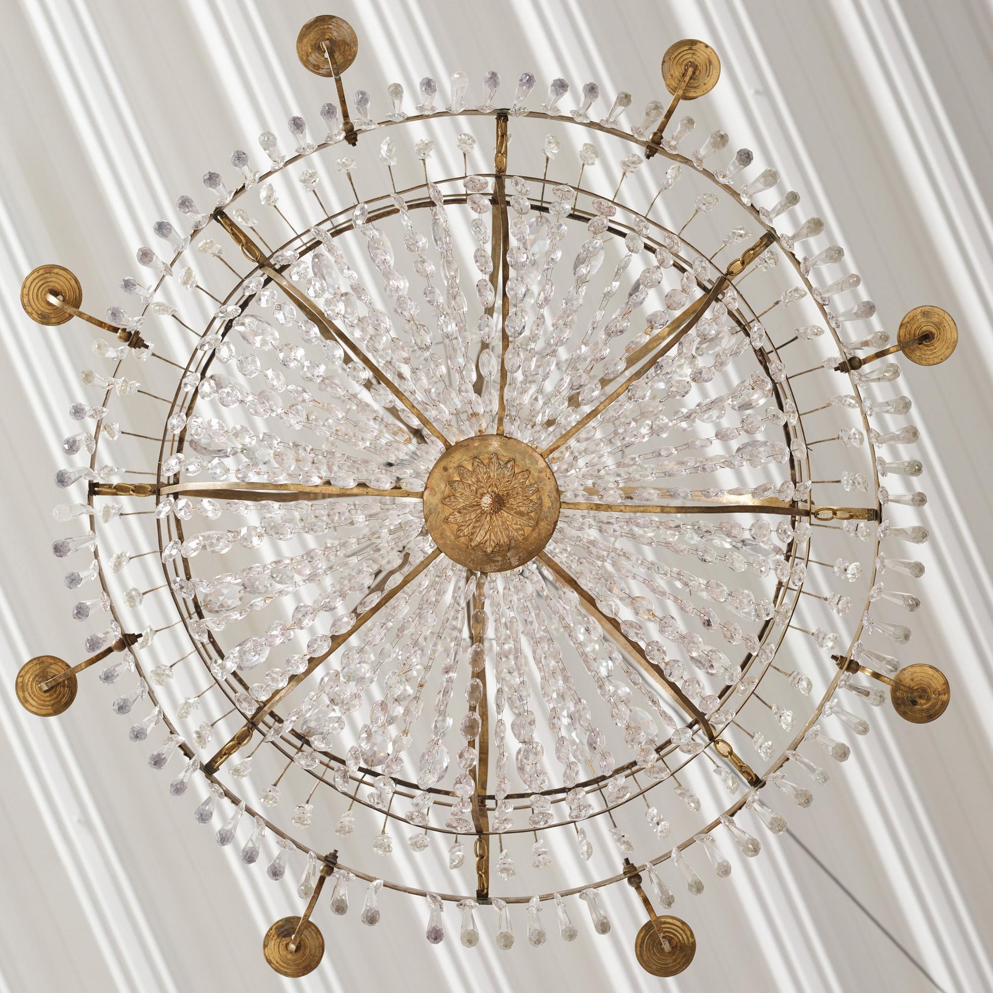 A late Gustavian nine-light gilt brass and cut glass chandelier, Stockholm, late 18th century.