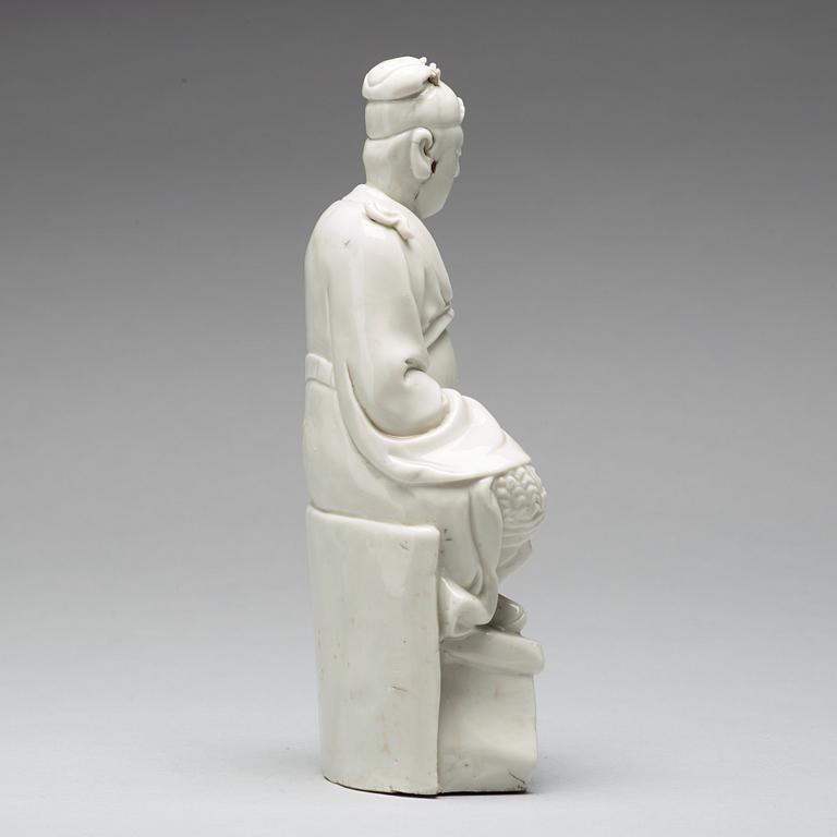 A blanc de chine figure of a Deity, Qing dynasty, 18th Century.