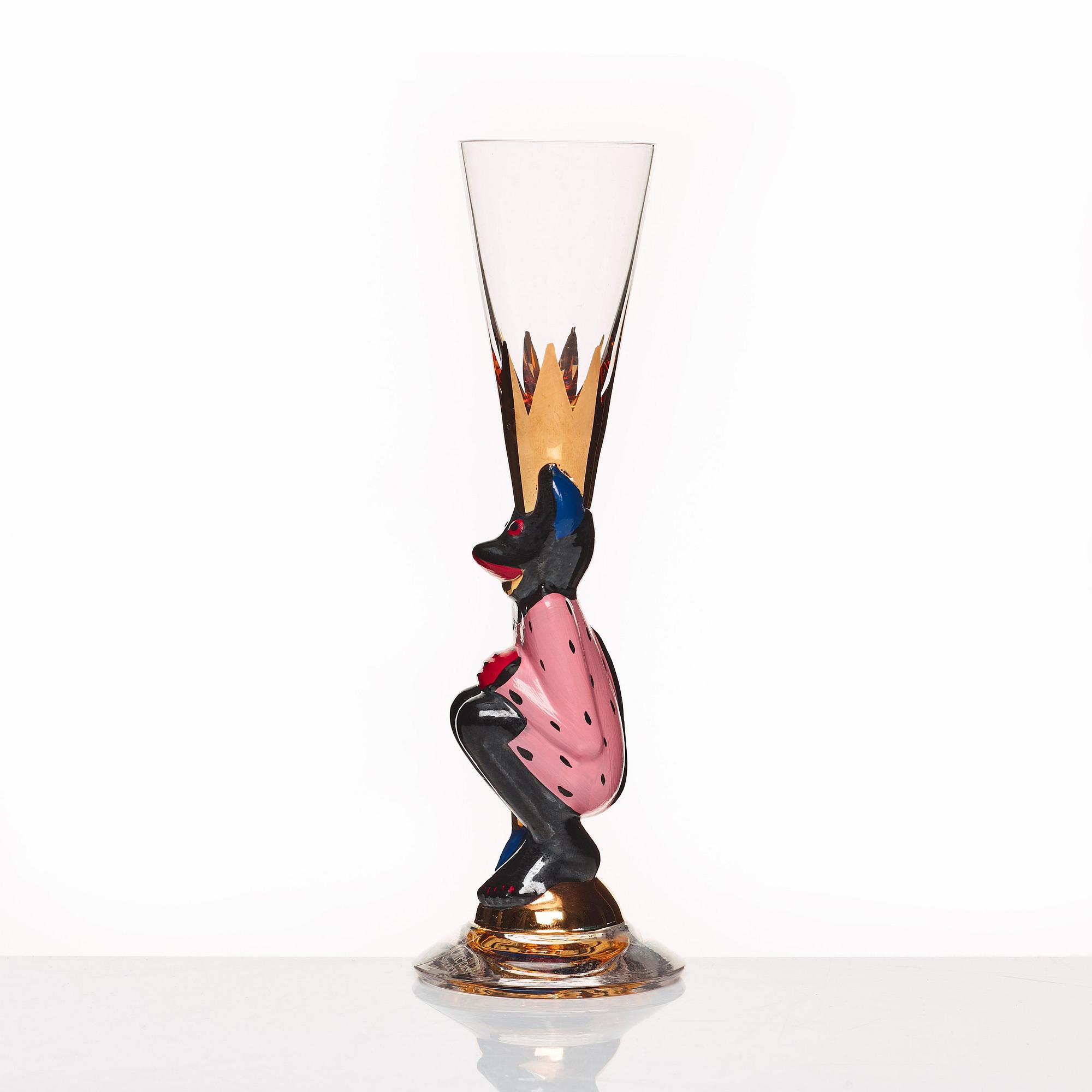 Gunnar Cyrén, a set of 18 "Devil" shot glasses, from the "Nobel" series, Orrefors, Sweden post 1996.