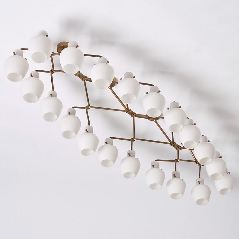 Hans Bergström, a rare and monumental ceiling lamp, ateljé Lyktan, Sweden, 1940-50s.