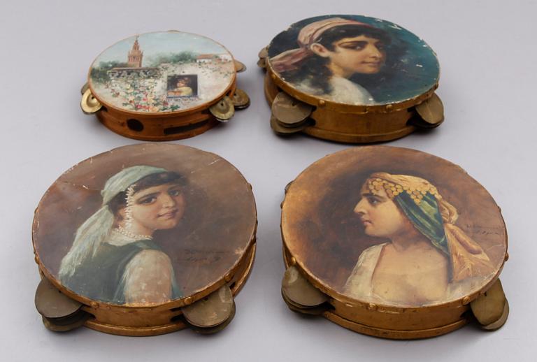 TAMBURINER, 4 st, otydligt signerade, Alger, 1890-tal.