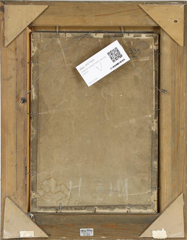 OKÄND KONSTNÄR, olja på pannå, otydligt signerad.