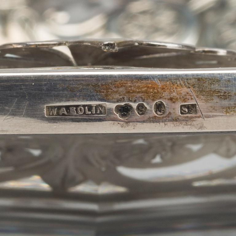 A Swedish 20th century silver and glass dish mark of WA Bohlin Stockholm 1920 diam ca 30,5 cm.