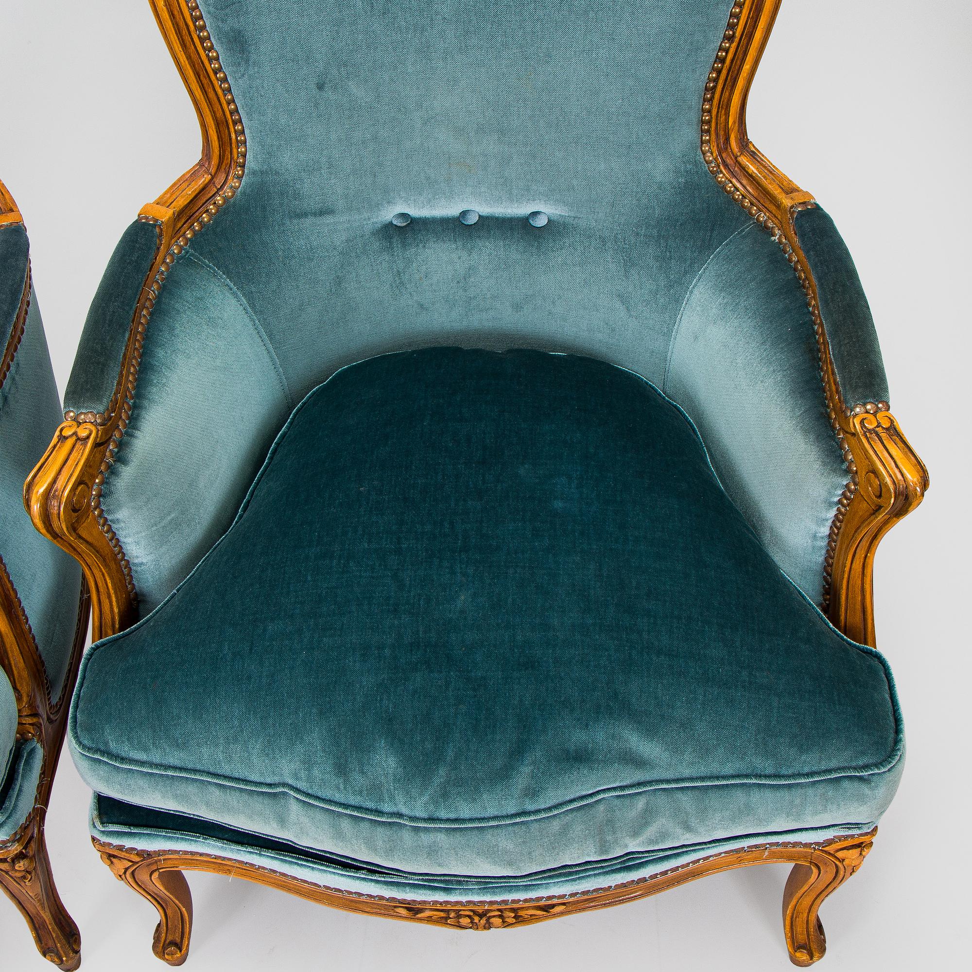 A pair of Louis XV style armchairs, mid-20th century.