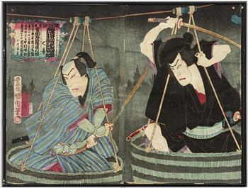 Utagawa Ichiyusai Kuniyoshi, diptych with kabuki scene.