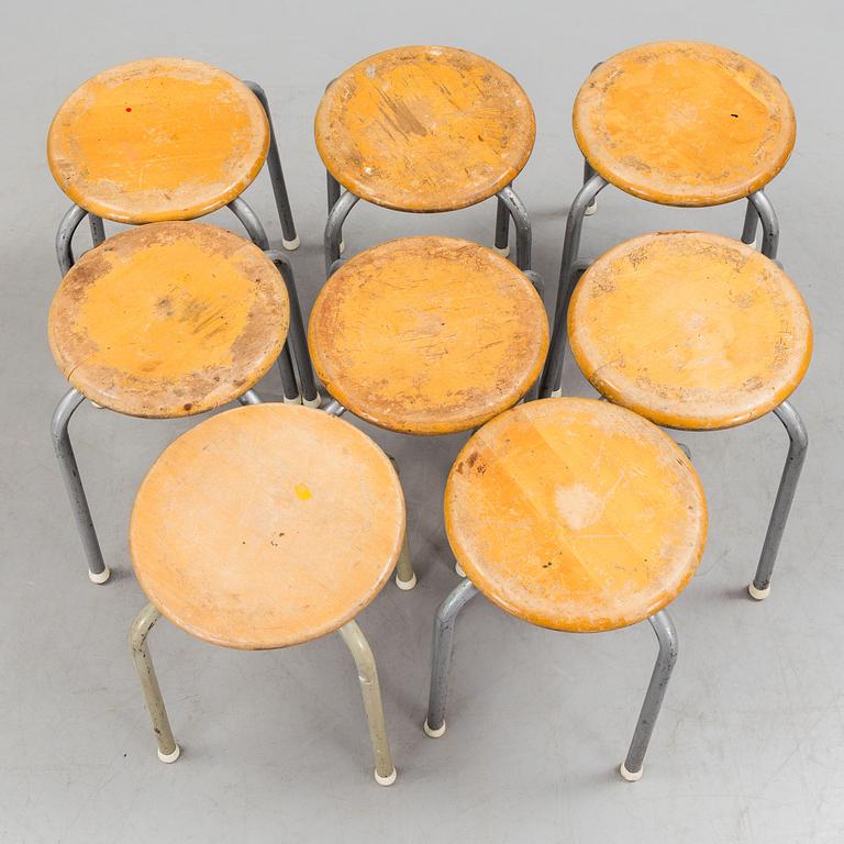 Eight birch stools, mid 20th Century.