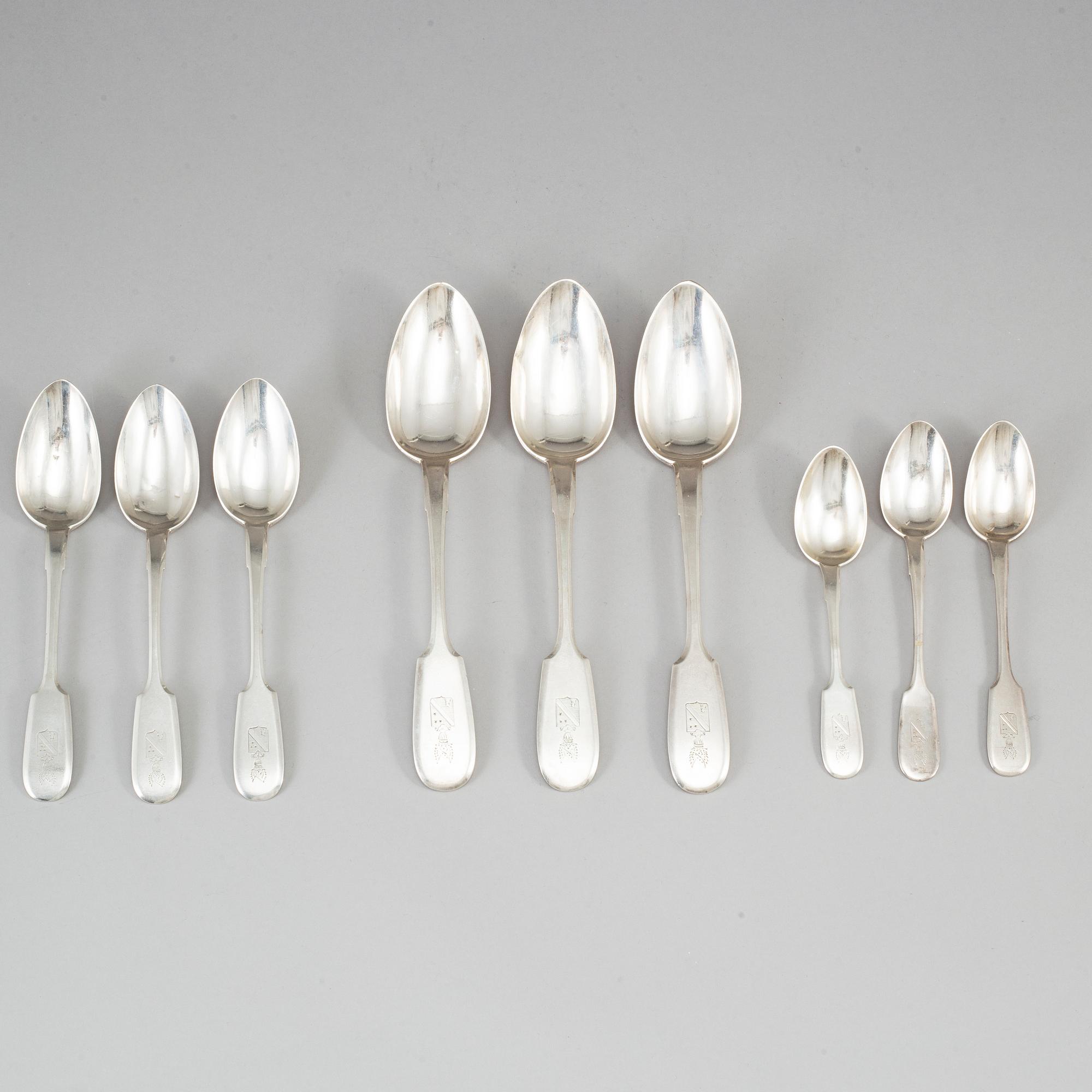A set of Russian silver spoons, 12+12+3, St. Petersburg 1889.