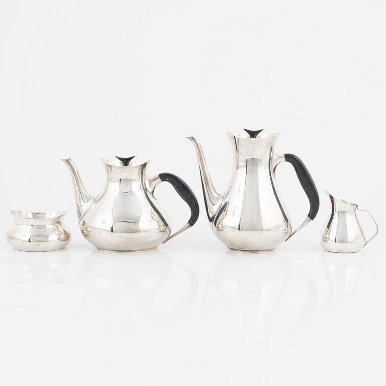 Hans Bunde, kaffe- och teservis, nysilver, 4 delar, Cohr, Danmark 1950-tal.