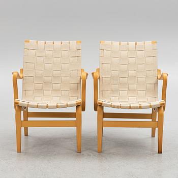 Bruno Mathsson, a pair of armchairs, "Eva", Dux, late 20th century.