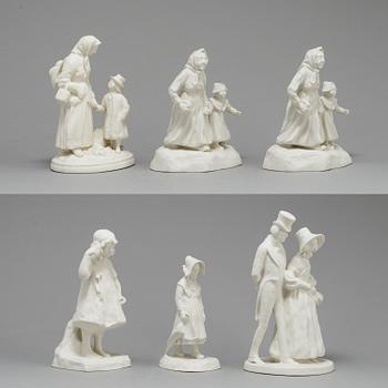 SIX PARIAN FIGURES, Gustafsberg and Rörstrand, early 20th century.