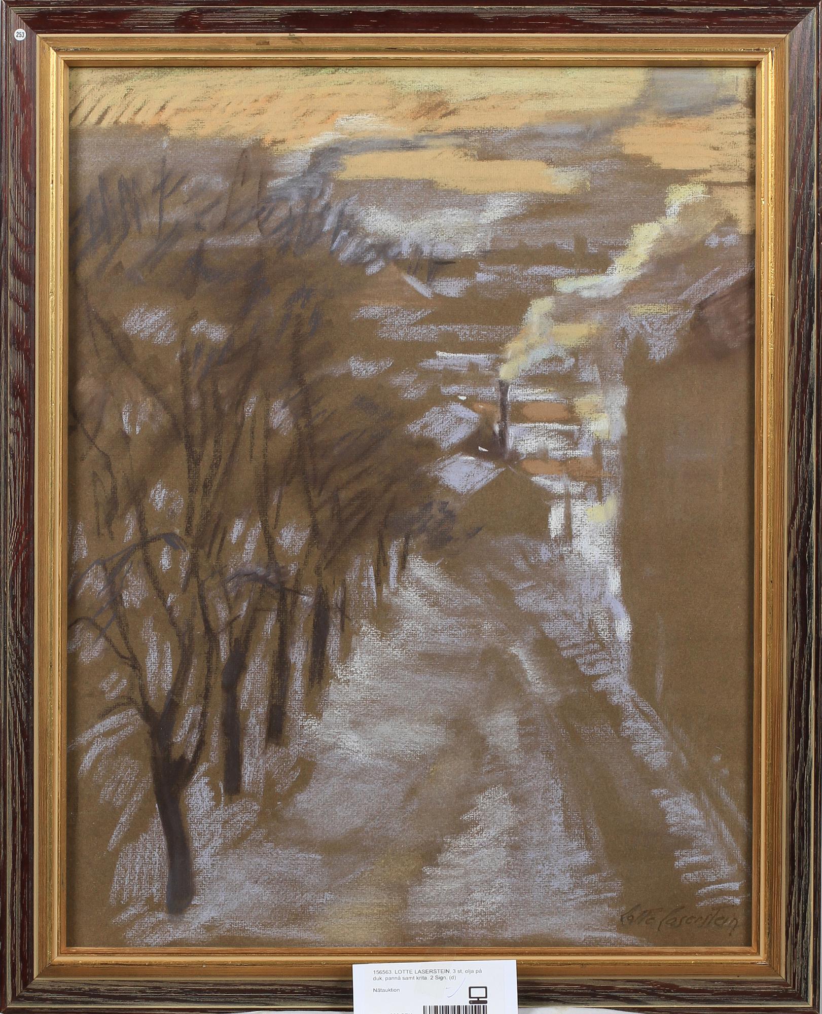 LOTTE LASERSTEIN, olja på duk, pannå samt krita, 3 st varav 2 sign.