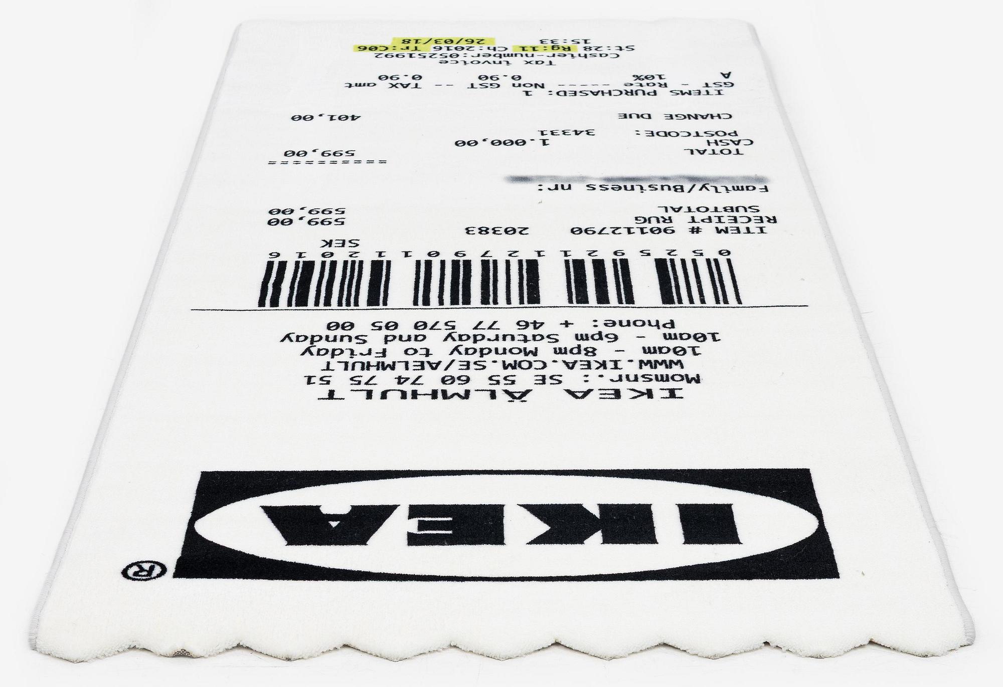 Virgil Abloh, matta "Kvitto", IKEA x Virgil Abloh, "MARKERAD" kollektion, ca 200 x 90 cm.