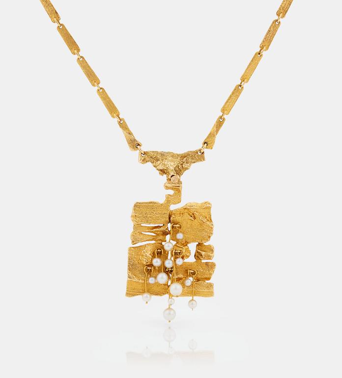 Björn Weckström, a necklace "Flowering wall", Lapponia 1968,  18K gold, pendant with pearls.